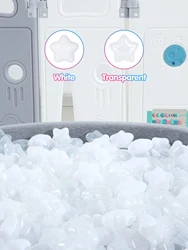 BPA Free Non-Toxic Star Ball 2.67inch 150pcs Soft Plastic Ball Pit Balls with Net Bag 2 Colours White and Transparent for Kids