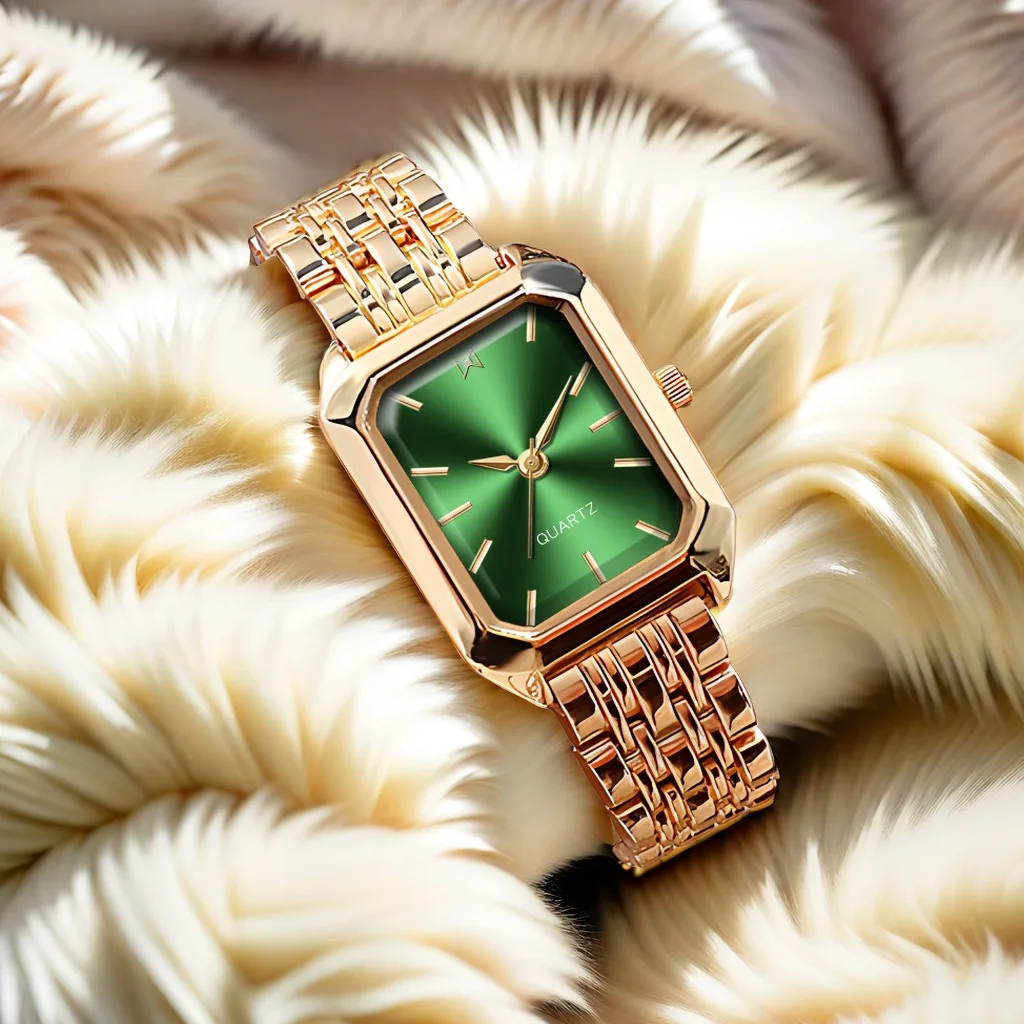 

Stylish and high-end simplicity, malachite green rectangular steel belt women's watch can be worn by students as a gift