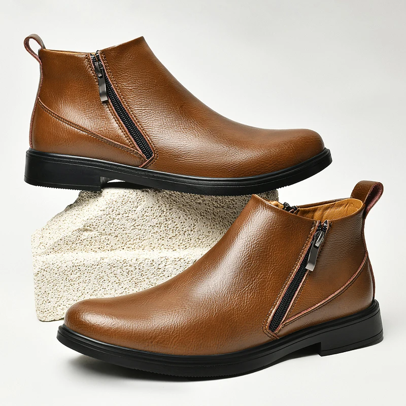 High Quality Men Boots Premium Leather Autumn Winter High Top Shoes Yellow Business Casual British Style Thick Sole Ankle Boots