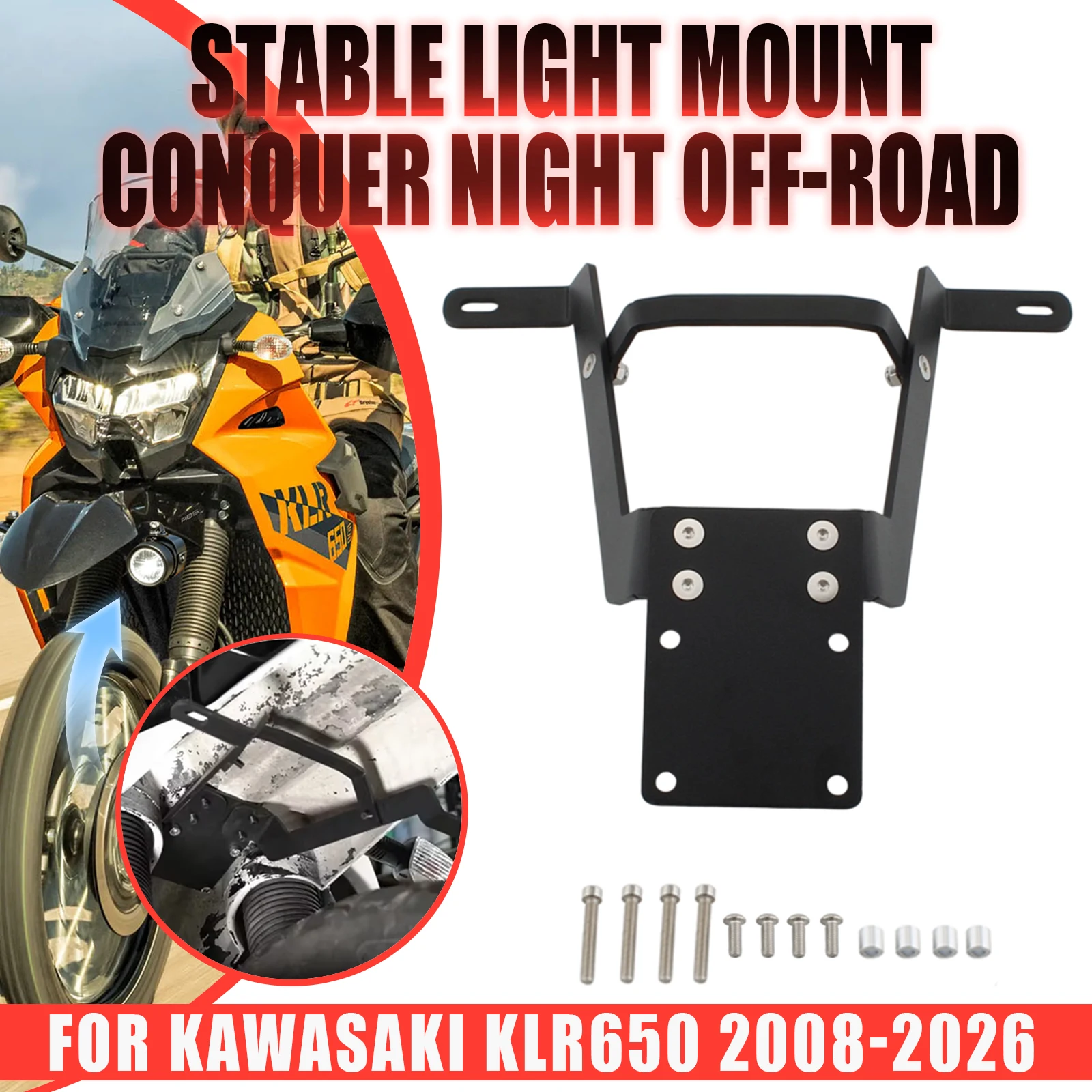 For KAWASAKI KLR650 2008 2009 2010 2011 2012 2013-2026 Motorcycle Front Fender Auxiliary Light Fog Lamp Mount Bracket Support