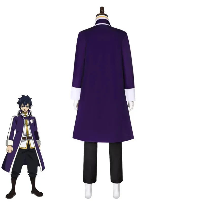 CyAnime FAIRY TAIL Gray Fullbuster Cosplay Costume Purple Long Coat T-shirt Combat Uniform Wig Adult Man Halloween Carnival Suit