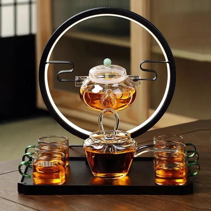 Heat-resistant glass tea set magnetic water diversion rotating cover bowl semi-automatic tea maker lazy teapot Kungfu tea set