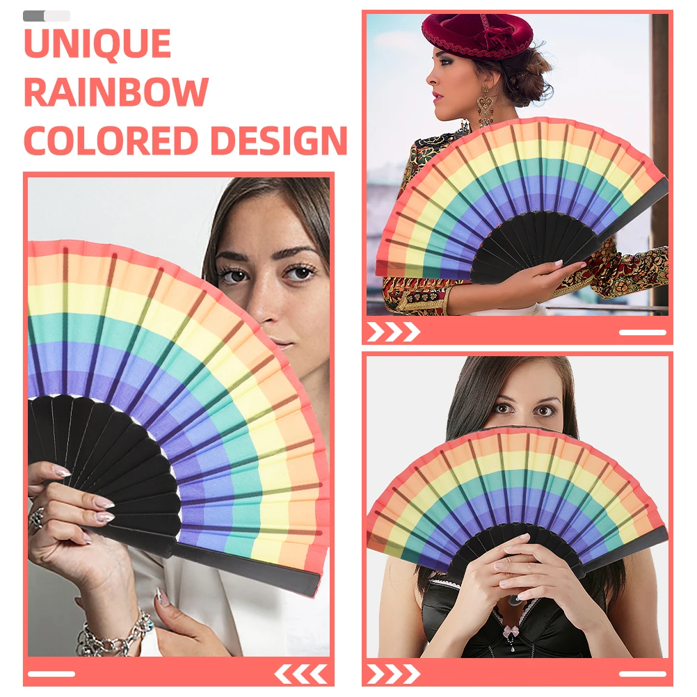 

Rainbow Fan Set Handheld Foldable Chinese Fans for Festival Dance Props Pride Party Decoration Portable Cooling Accessory