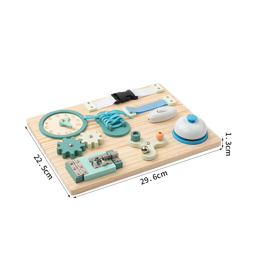 เกมกระดานไม้เสริมพัฒนาการแบบมอนเตสซอรี่ ของเล่นเสริมประสาทสัมผัส พร้อมกระดิ่ง ตัวล็อค นาฬิกา เฟือง ฝึกทักษะการใช้ชีวิตประจำวันสำหรับเด็ก เกมเสริมการเรียนรู้