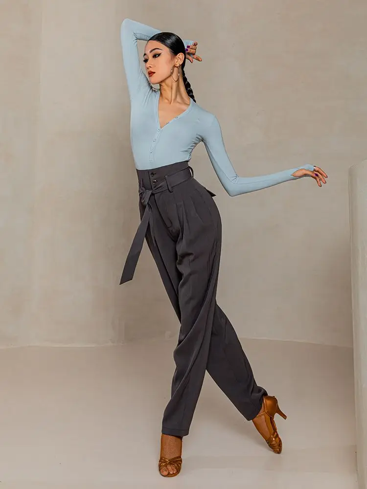 Completo da ballo latino professionale completo da allenamento pantaloni nuovi pantaloni lunghi da donna fasciatura a vita alta Costume per adulti vestiti da Tango