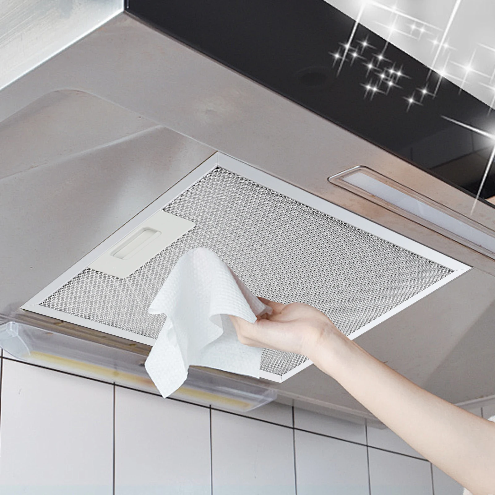 2PCS Aluminum Metal Mesh Cooker Hood Filters with Five Layers Grease Filtration for Range Hood Vent Fan Cleaning 330*230*9mm