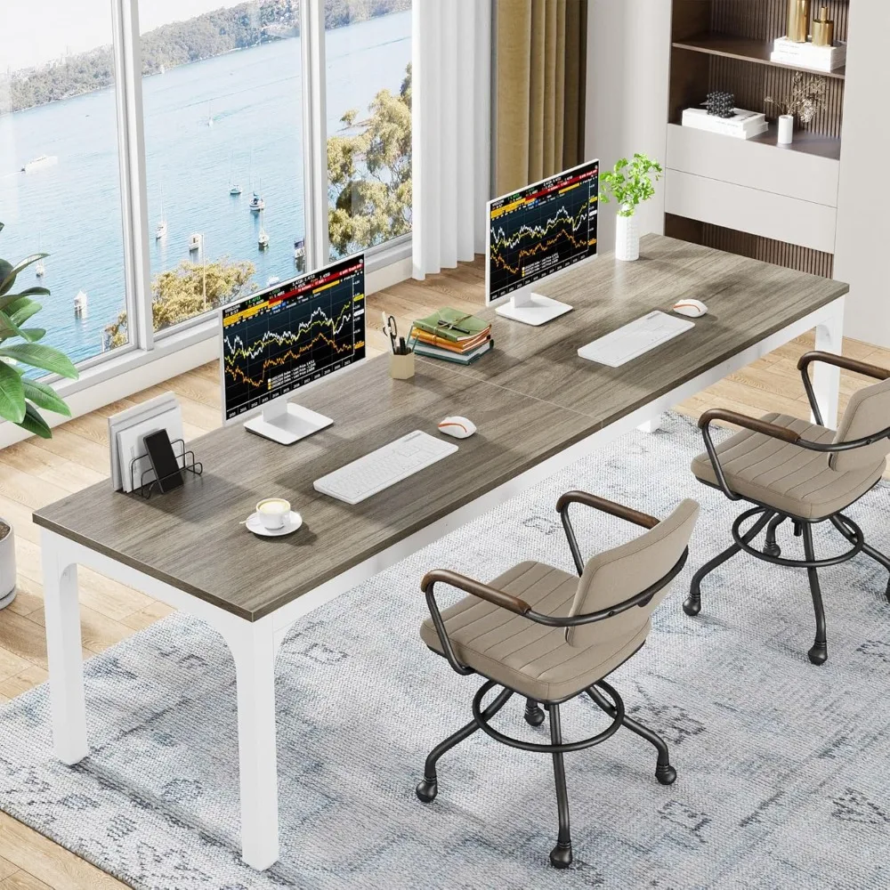 

78.7 Inches Extra Long Computer Desk 2 Person Desk, Double Long Desk, Workstaion for Home Office, Oak+White
