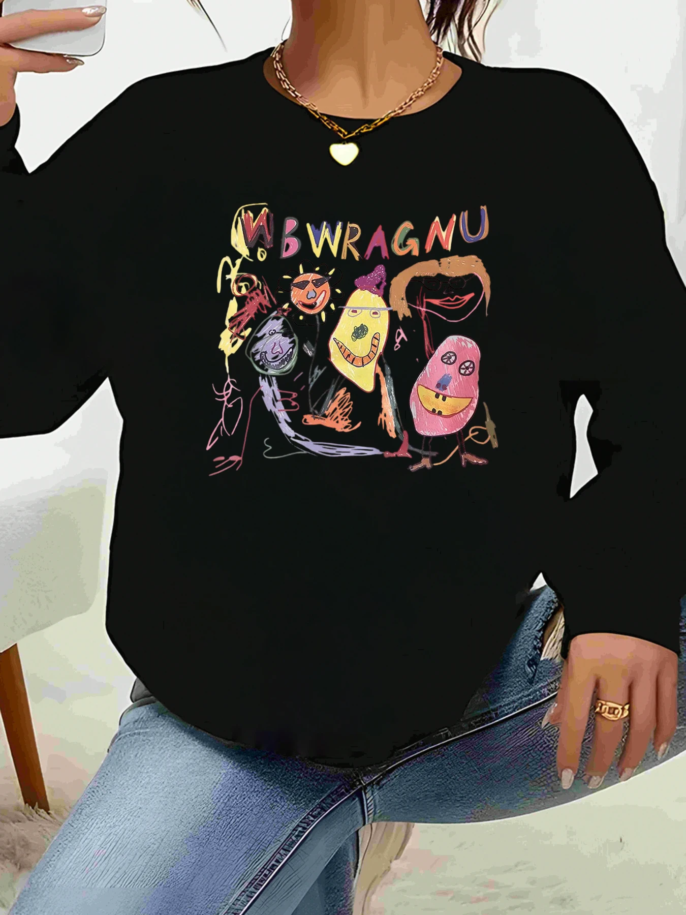 Wragnu Halloween Print T-shirt met lange mouwen Party Casual damestop