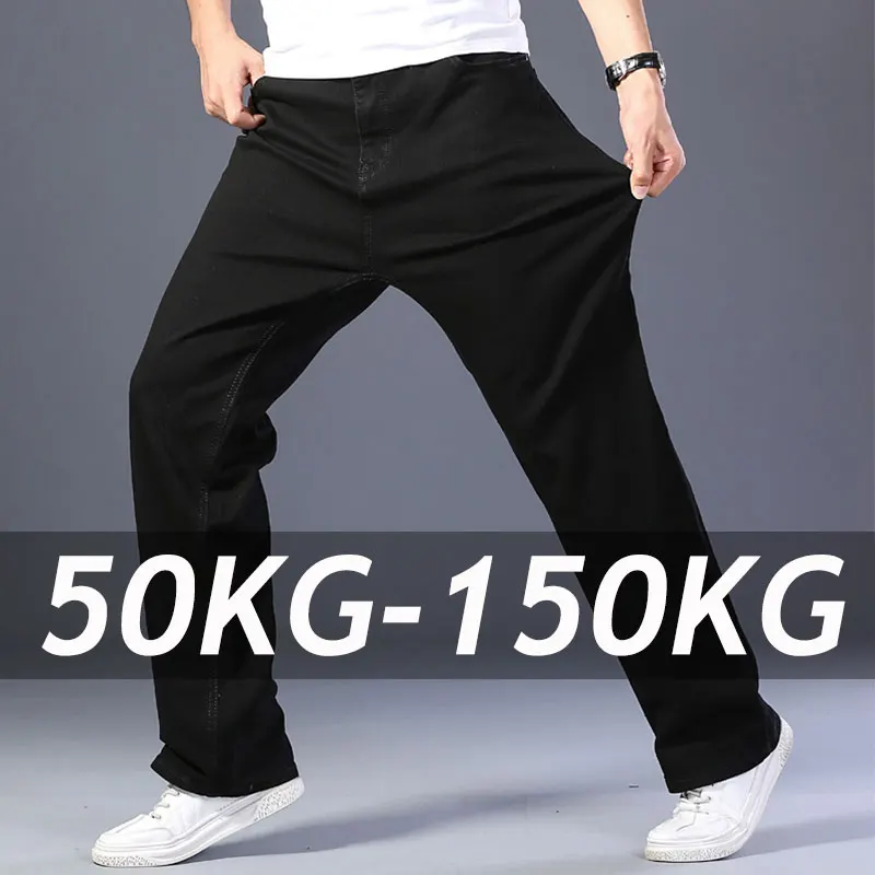 Plus Size Men's Denim Pants Spring Autumn Casual Black Trendy Jeans 42 44 46 48 50 Straight Cut Elastic Denim Male Long Pants