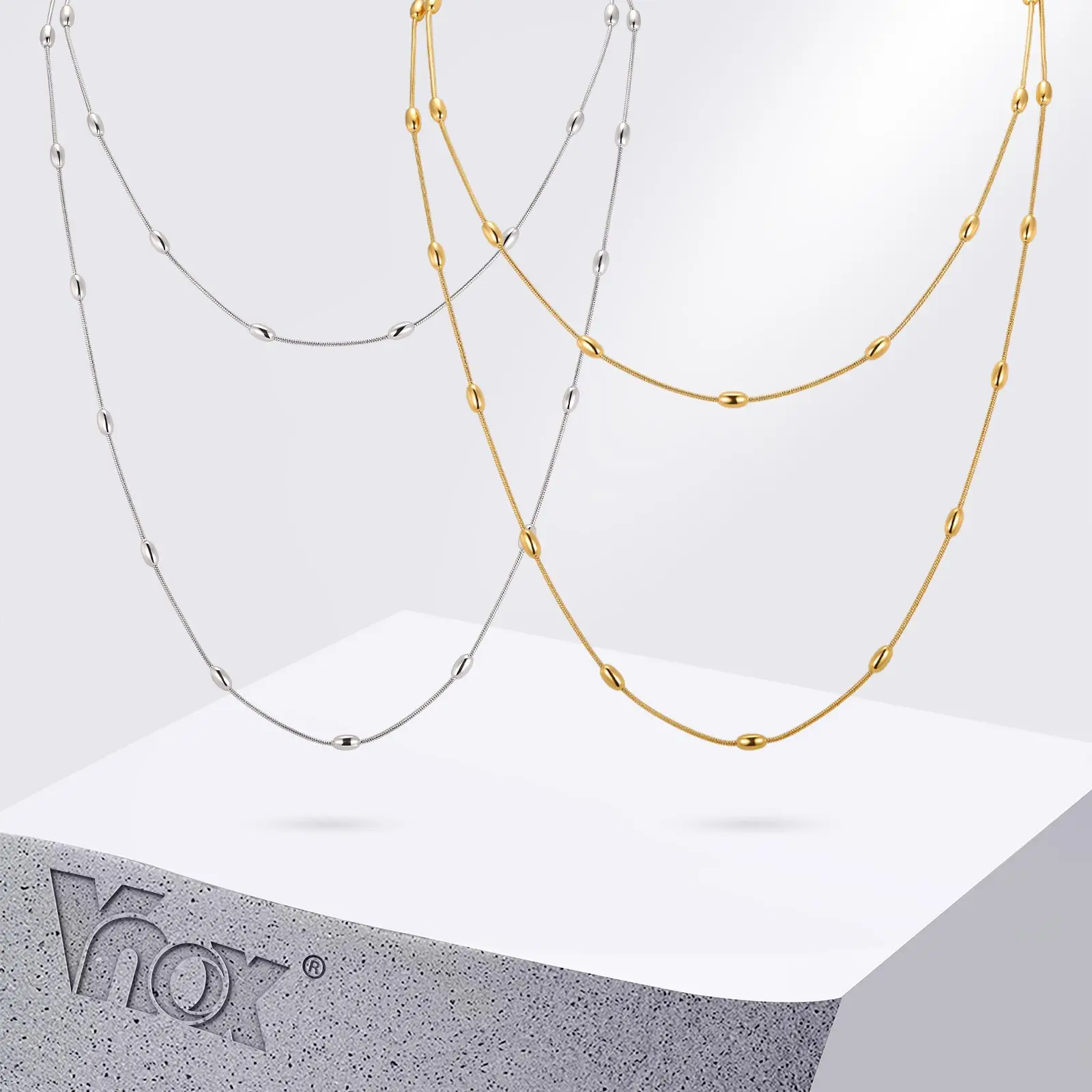 

Vnox Stainless Steel Multi Layers Necklaces For Women, Trendy Beads Long Neck Chain, 18K Cold Color Plated Jewelry Gifts