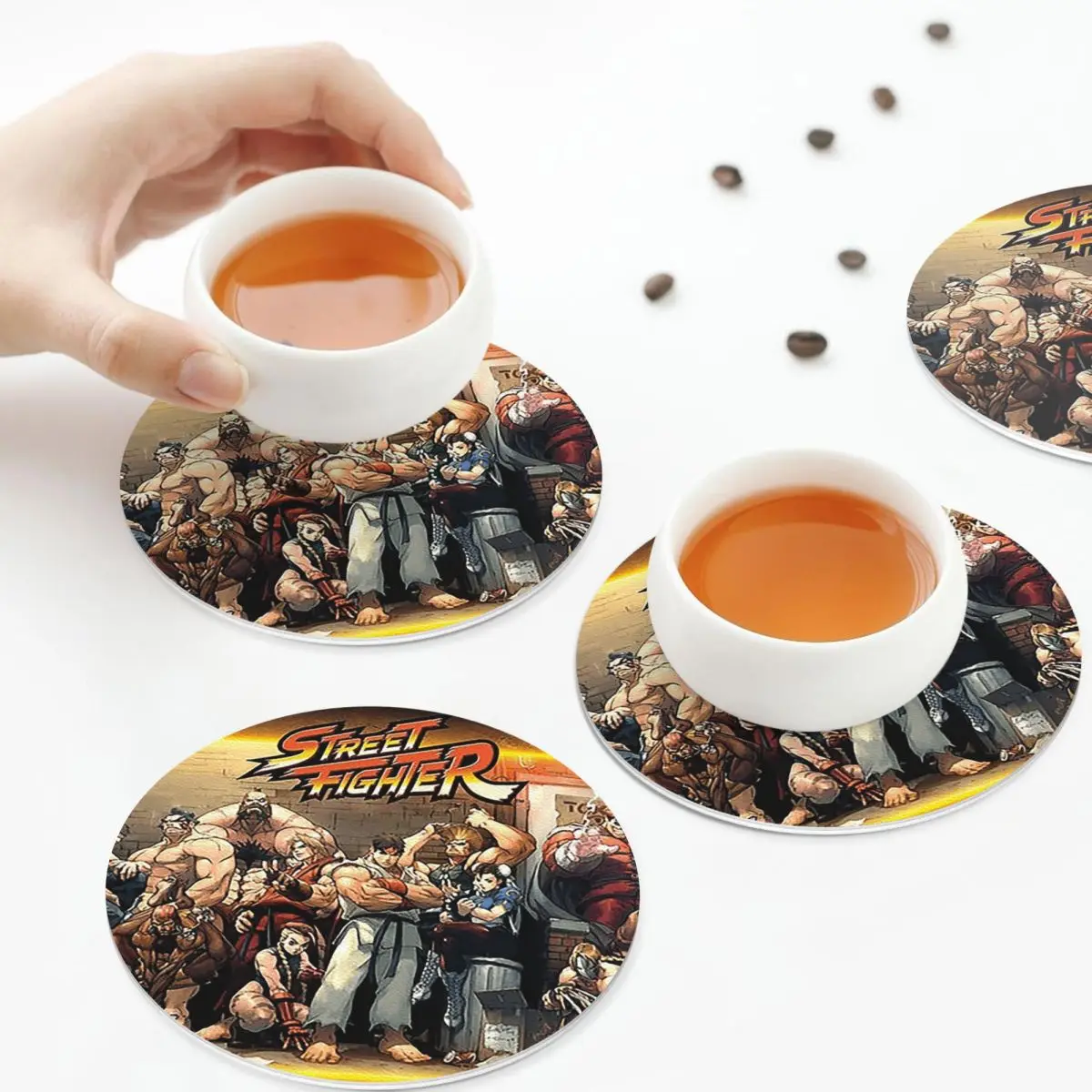 

Угненные портретные подставки Super Street Fighter Кухонные салфетки Нескользящие изоляционные коврики для чашек Кофейные коврики Посуда Подушечки Набор из 4 шт.