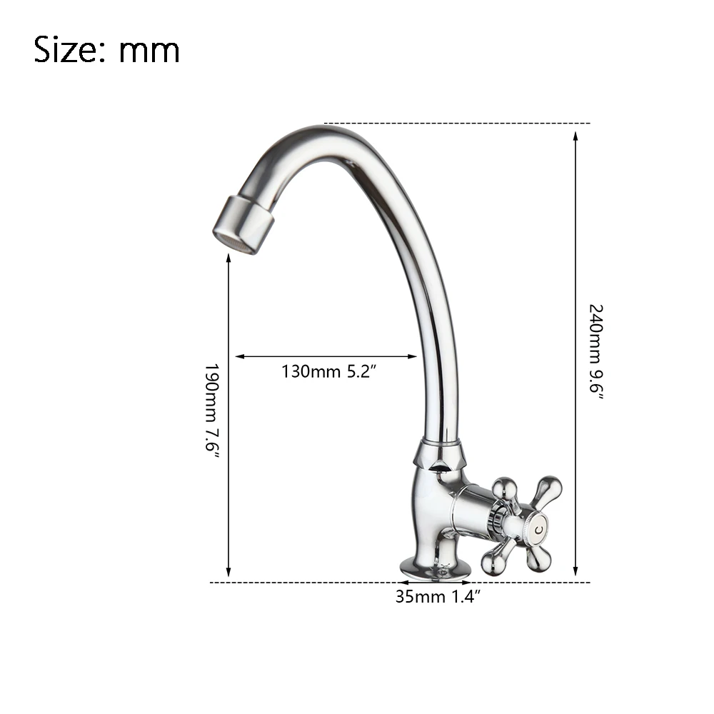 Torayvino Single Cold Kitchen Faucet 360° Rotatable Spout Cross Handle For Bathroom Sink Bar Counter Outdoor Wash Basin Tap
