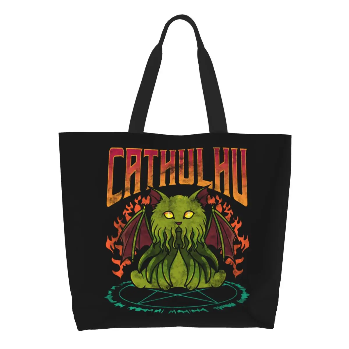 

Recycling Funny Cathulhu Cat Cthulhu Shopping Bag Women Canvas Shoulder Tote Bag Washable Groceries Shopper Bags