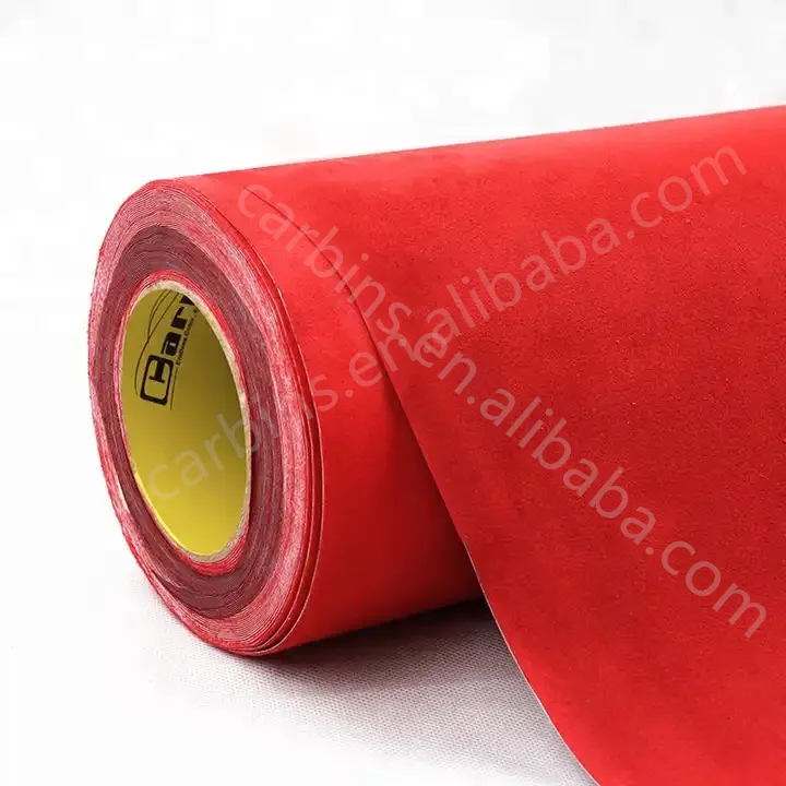 Carbins Best Touch rode zelfklevende suède stoffen wrap met lijm auto-interieur decoratie fluwelen suède film