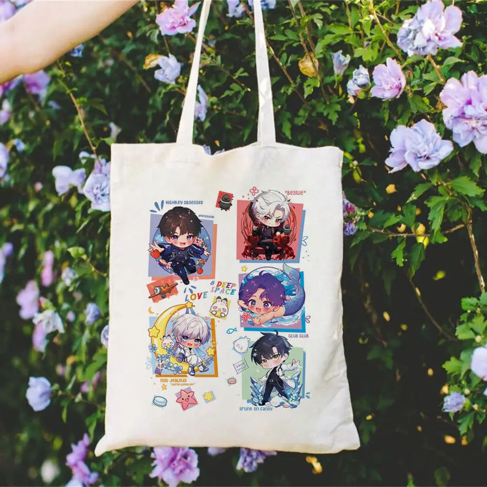 Love And Deepspace Canvas Tote Bags Durable Digital Print Unique Pattern Shopping Bag Promotes Multipurpose Handmade Boutique