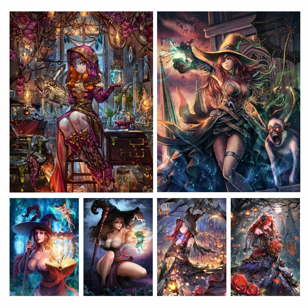 Fantasy Barefoot Witch Diy 5D Full Diamond Painting Cartoon Elf Girl Mosiac Diamond Rhinestone Embroidery Cross Stitch Kit Decor