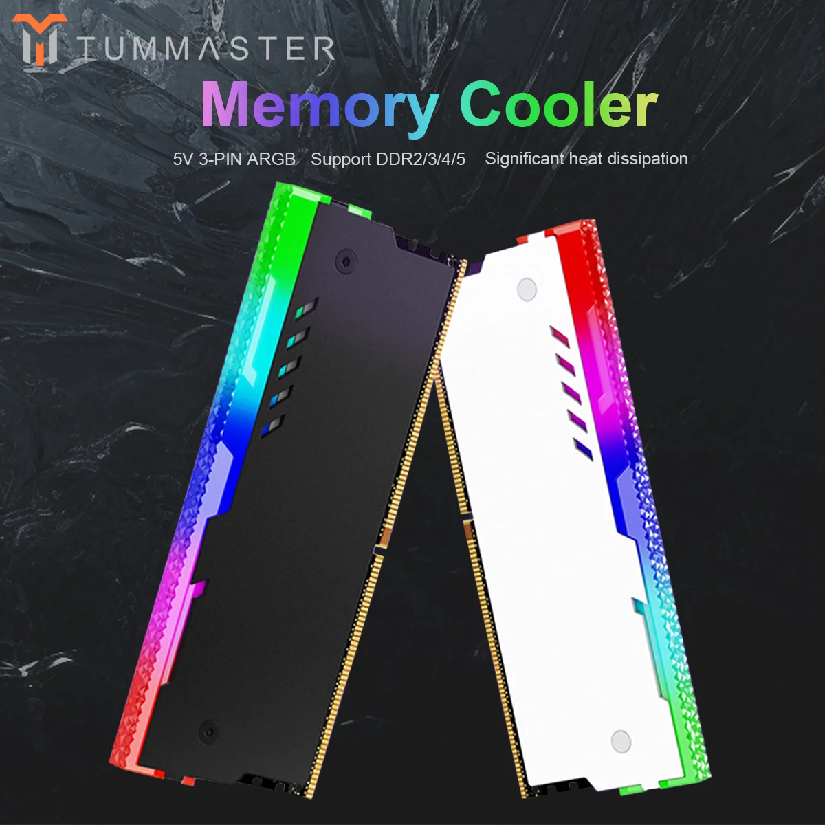 TUMMASTER PC ARGB RAM Memory Heatsink Cooler with Thermal Conductive Pad for Desktop Computer Memory DDR2/DDR3/DDR4/DDR5