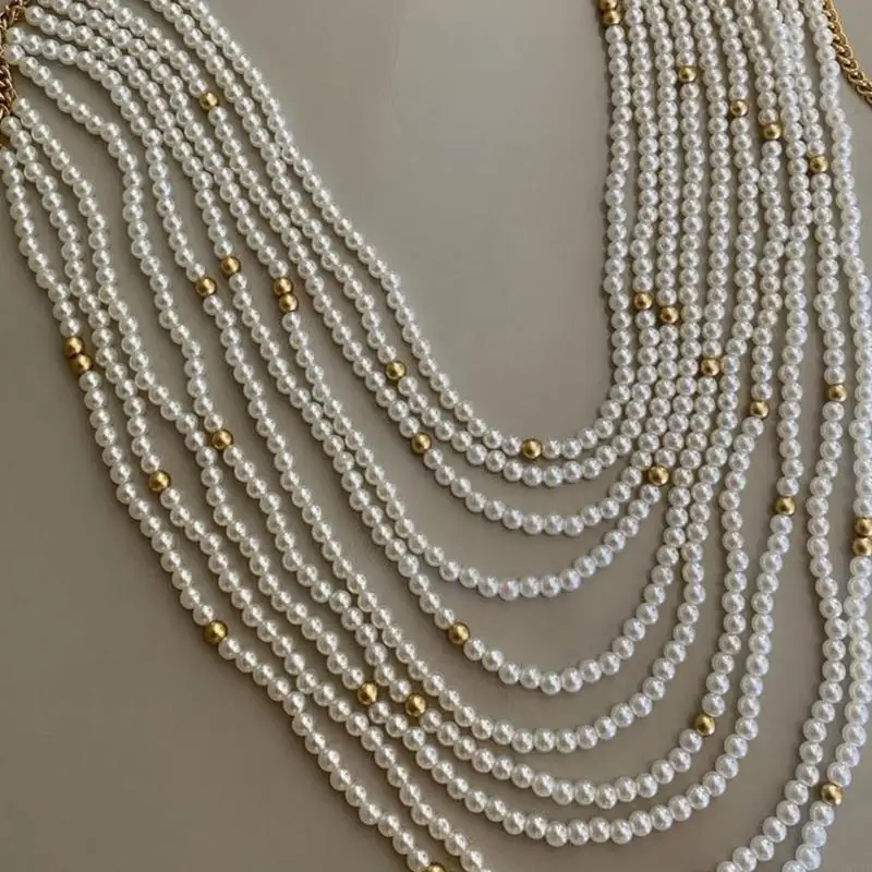 

Стильная многослойная смола жемчуга для тела ожерелья для колье на плече на плечо.