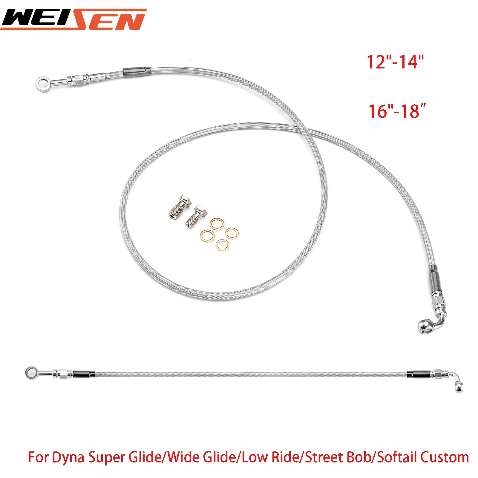 

Fit 16"-18" Handlebar +12 " 56" Motorcycle Front Brake Line Kit Non-ABS for Dyna Super Glide/Wide Glide/Low Ride/Street Bob