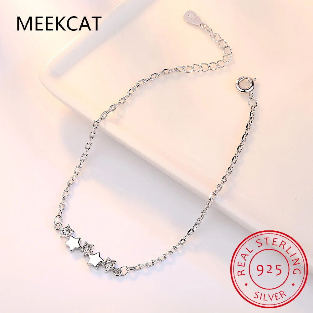 925 Sterling Silver Simple Star Link Chain Bracelet Basic Style Platinum Plated Fine Jewelry For Women Gifts