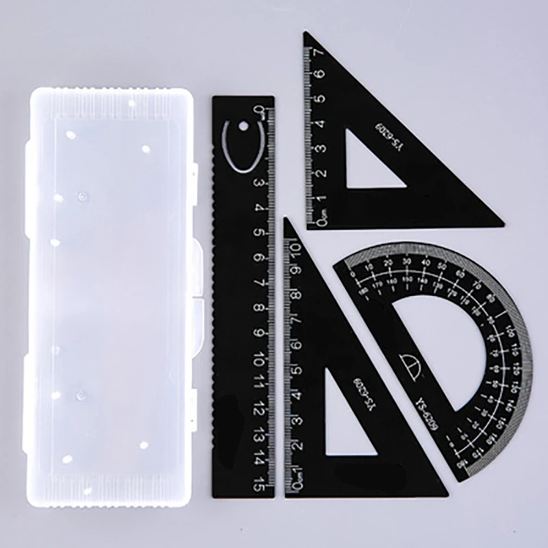 4Pc/Set Metal Ruler Set Aluminum Alloy Student School Stationery Supplies Straightedge Triangle Ruler Protractor Drawing Ruler