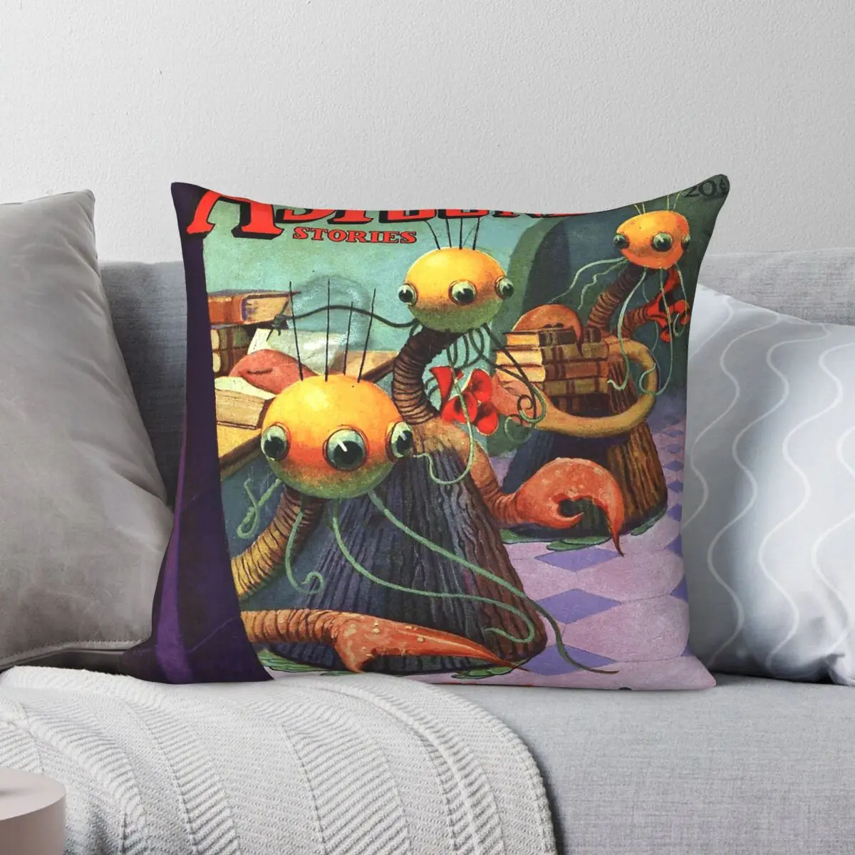 H.P Lovecraft Astounding Stories - Housse de coussin carrée en polyester, lin et velours, imprimée avec fermeture éclair, housse de coussin décorative pour chambre à coucher, 18 pouces