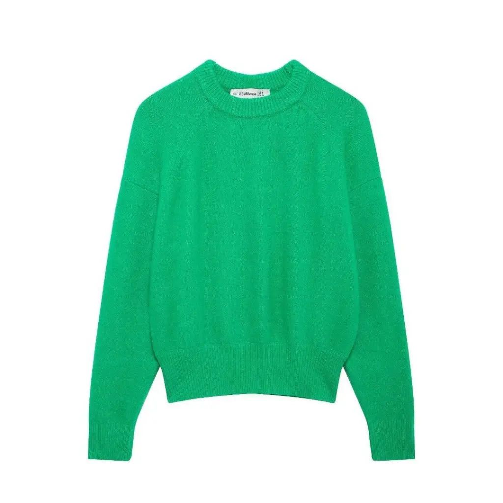 

Women's Soft Two-Color Knitted Top round Neck Long Sleeve Autumn Fashion A35695