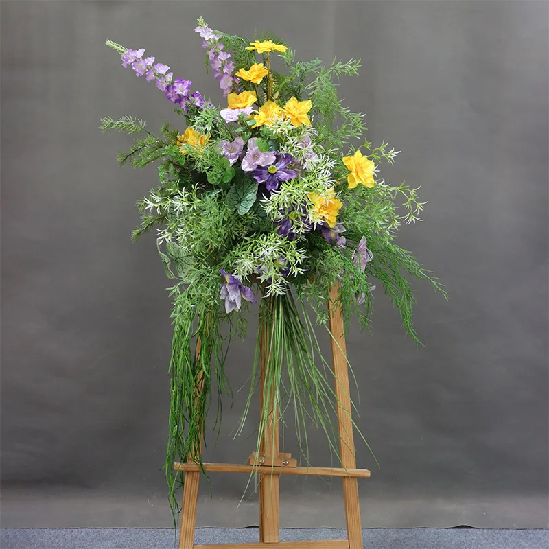 Mori simulation road leading flowers wedding stage background hanging flowers welcome area decorative floor arrangement flower