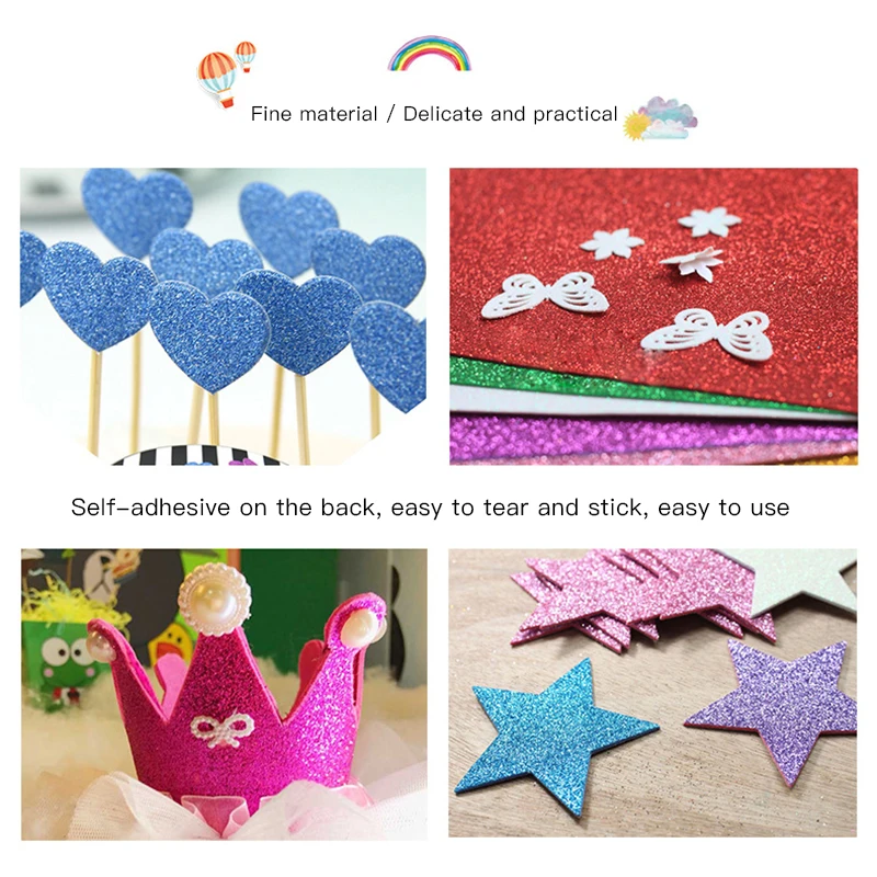 10 PCS/SET A4 Manual Gift Thick Decorating Self Adhesive Crafts Kindergarten Glitter Sheets Embossed Paper DIY Powder Kids