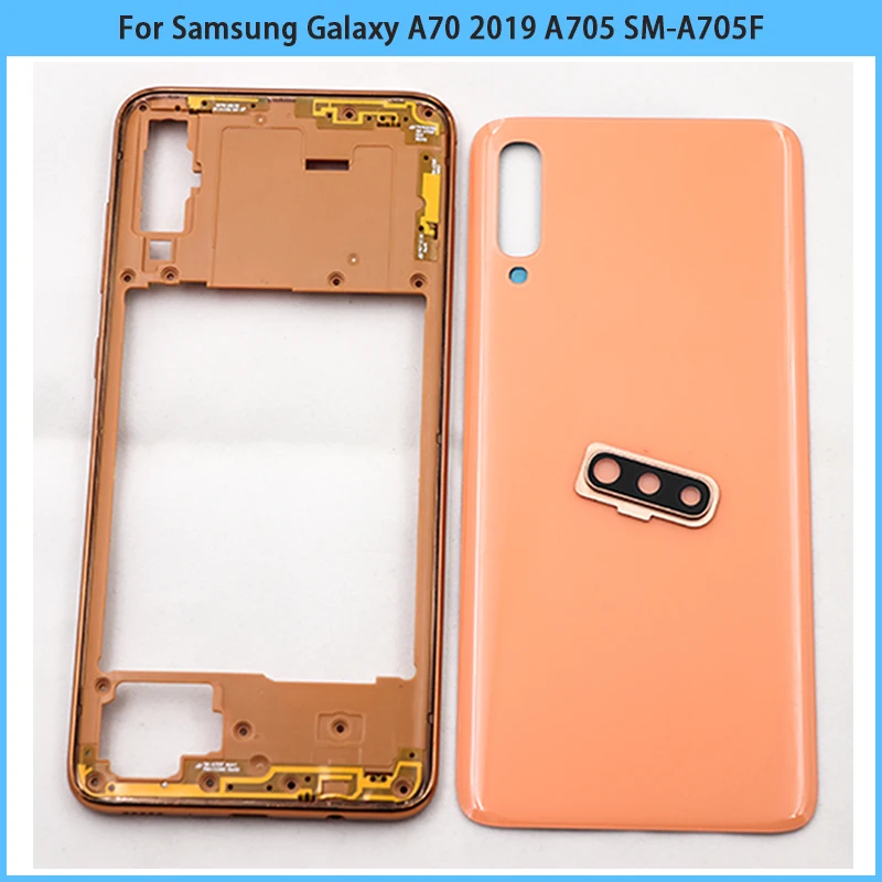 For Samsung Galaxy A70 2019 A705 SM-A705F Middle Frame Plate Bezel Battery Back Cover Rear Door With Camera Lens Replace