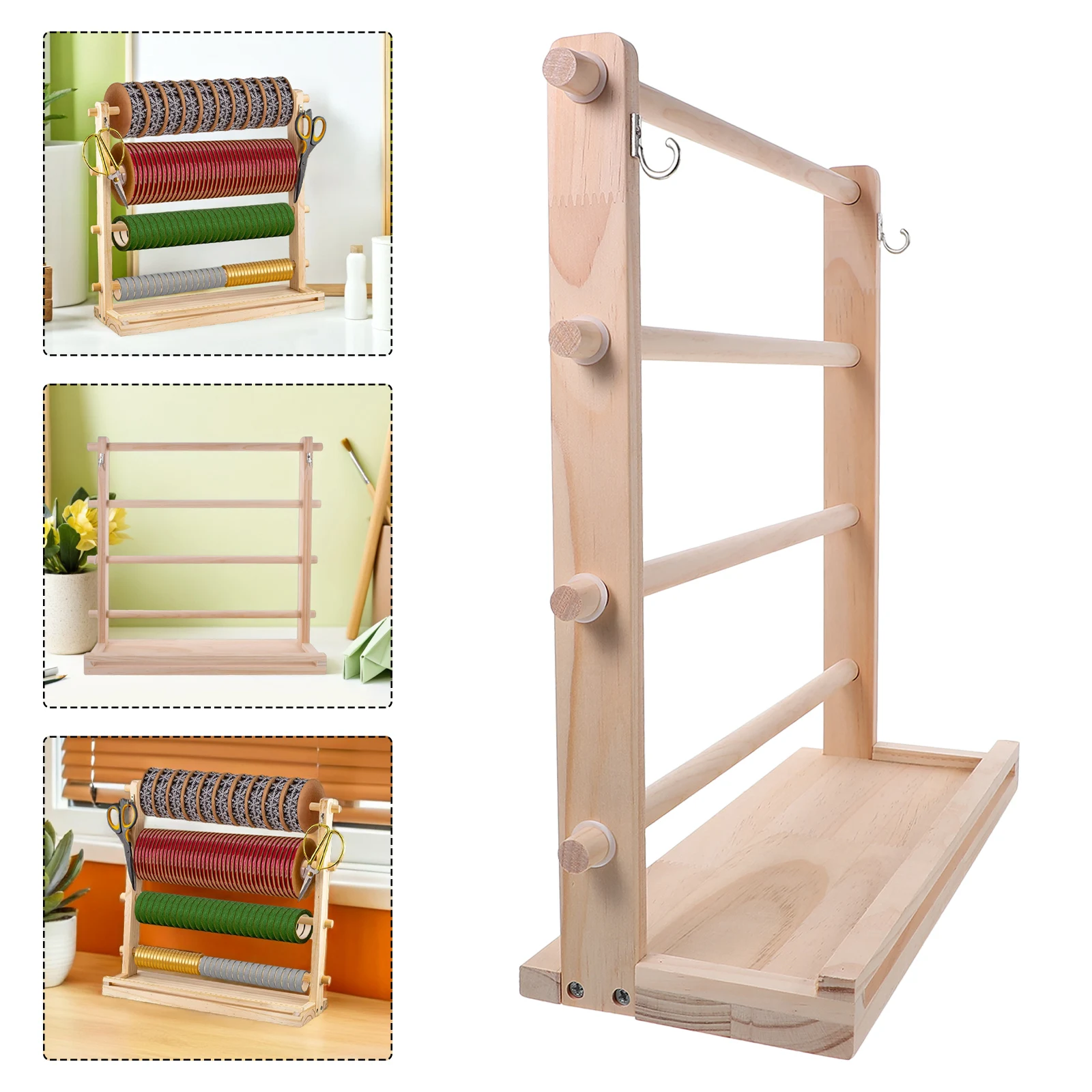 

Wood Thread Organizer Rack Ribbon Holder Wooden Yarn Spool Organizer Sewing Thread Crochet Yarn Stand For Knitting Embroidery