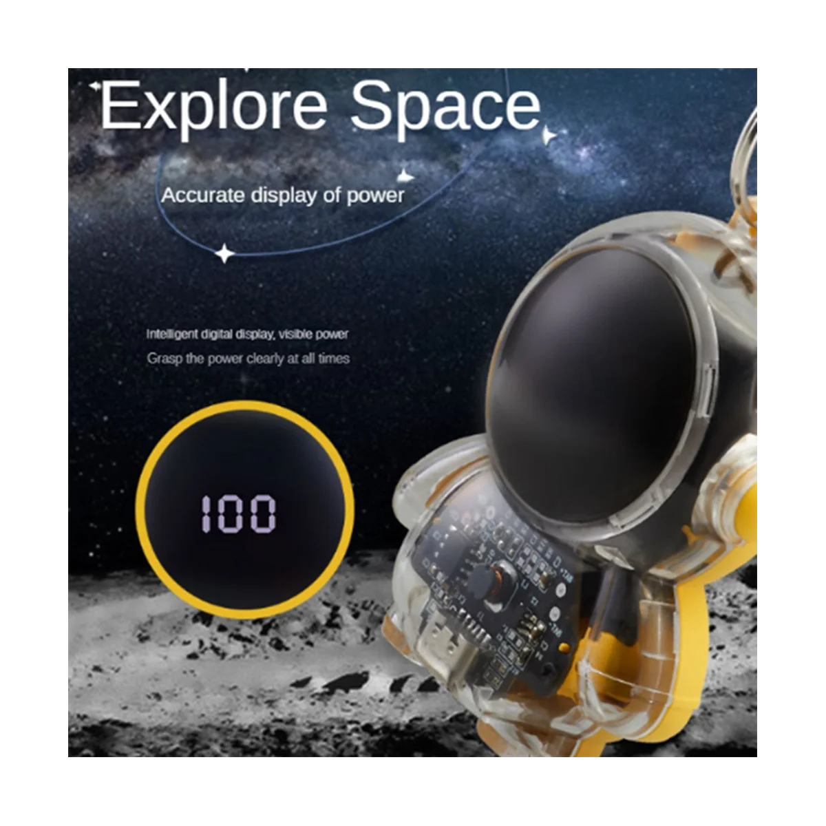 Mini Keychain Power Bank Digital Display Spaceman Power Emergency Pod Waterproof 1500MAh Ultra-Light for Camping D