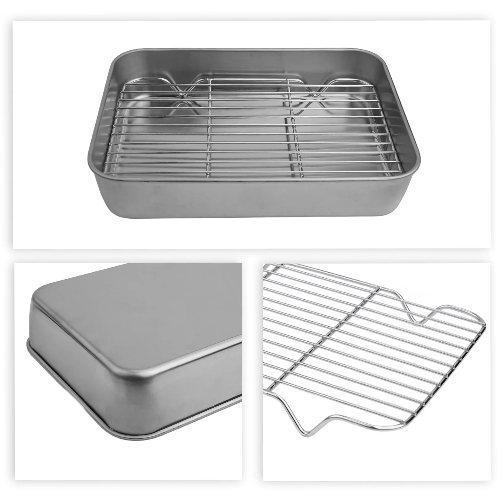 For Kitchen Baking Tray Set with Cooling Rack and Cover in Stainless Steel for Oven Roasting Baking and Cooling