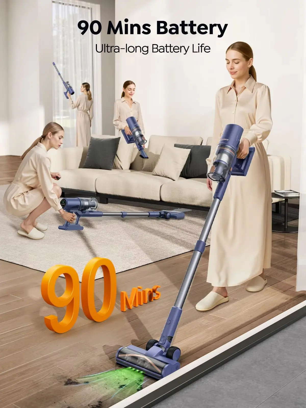 Laresar V11 NEU 650W 75000PA Ultra-Starker Kabelloser Staubsauger, 90 Min. Lange Laufzeit, Abnehmbarer Akku & Smart-Display