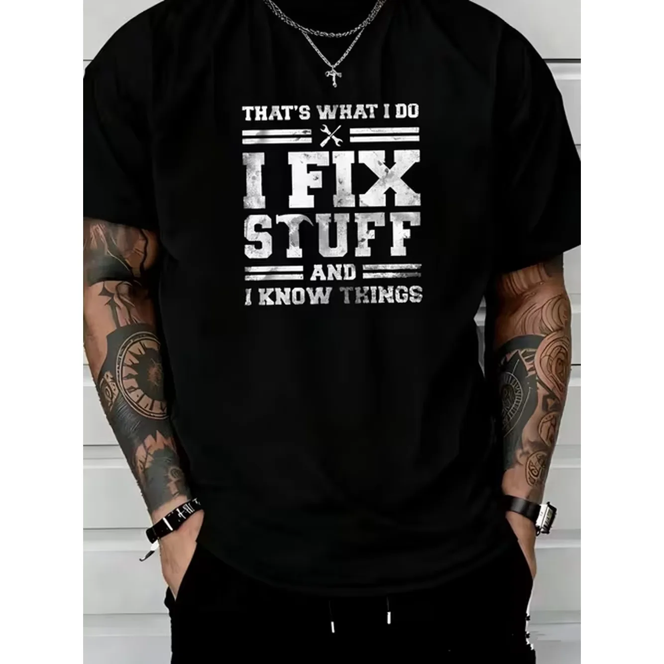 item picture mens handyman graphic t shirt with what i do things quote workwear short sleeve round neck casual top breathable suitable for casual attire for themed apparel gifts