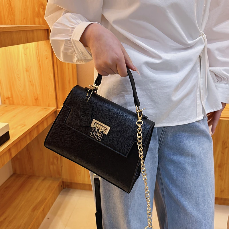 

Unique Solid Color Tote Bag With Letter Logo Elegant Leather Crossbody Handbag Women Vintage Chic