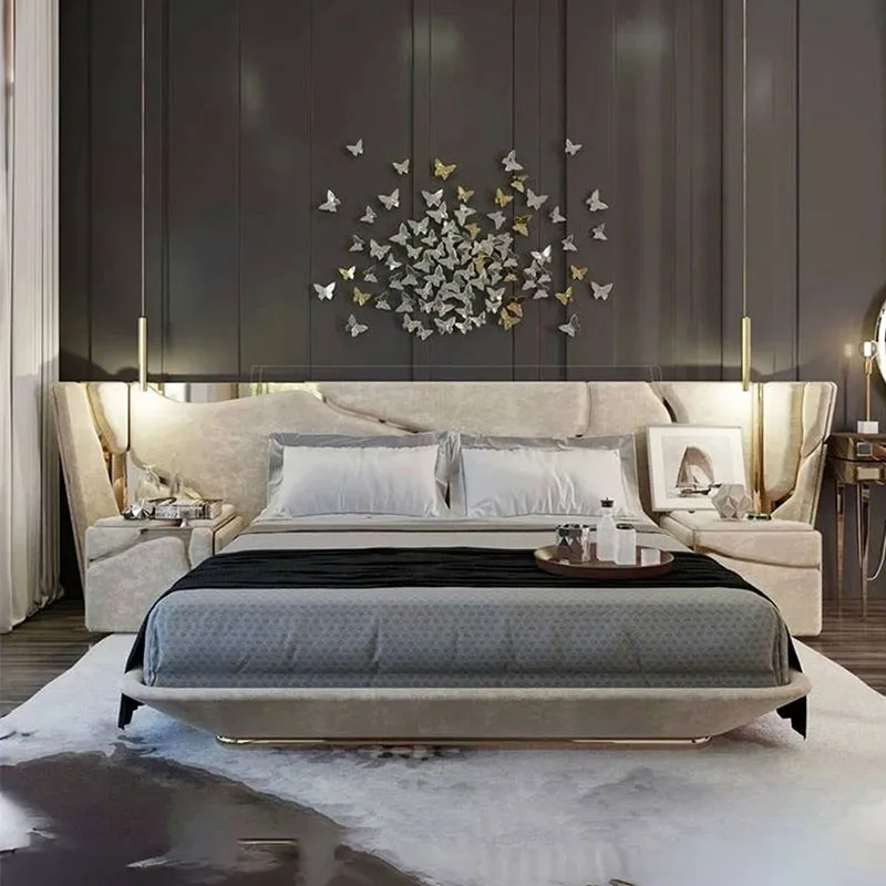 

Italian leather bed, high-end atmospheric design, widescreen bed, luxury villa, master bedroom