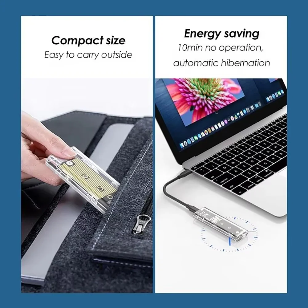 Kebidumei M.2 NVME SATA SSD Enclosure 10Gbps USB3.1 Gen 1 Przezroczysty Zewnętrzny Adapter SSD dla dysków SSD z kluczem M i B&M, bez użycia narzędzi — zdjęcie produktu 6