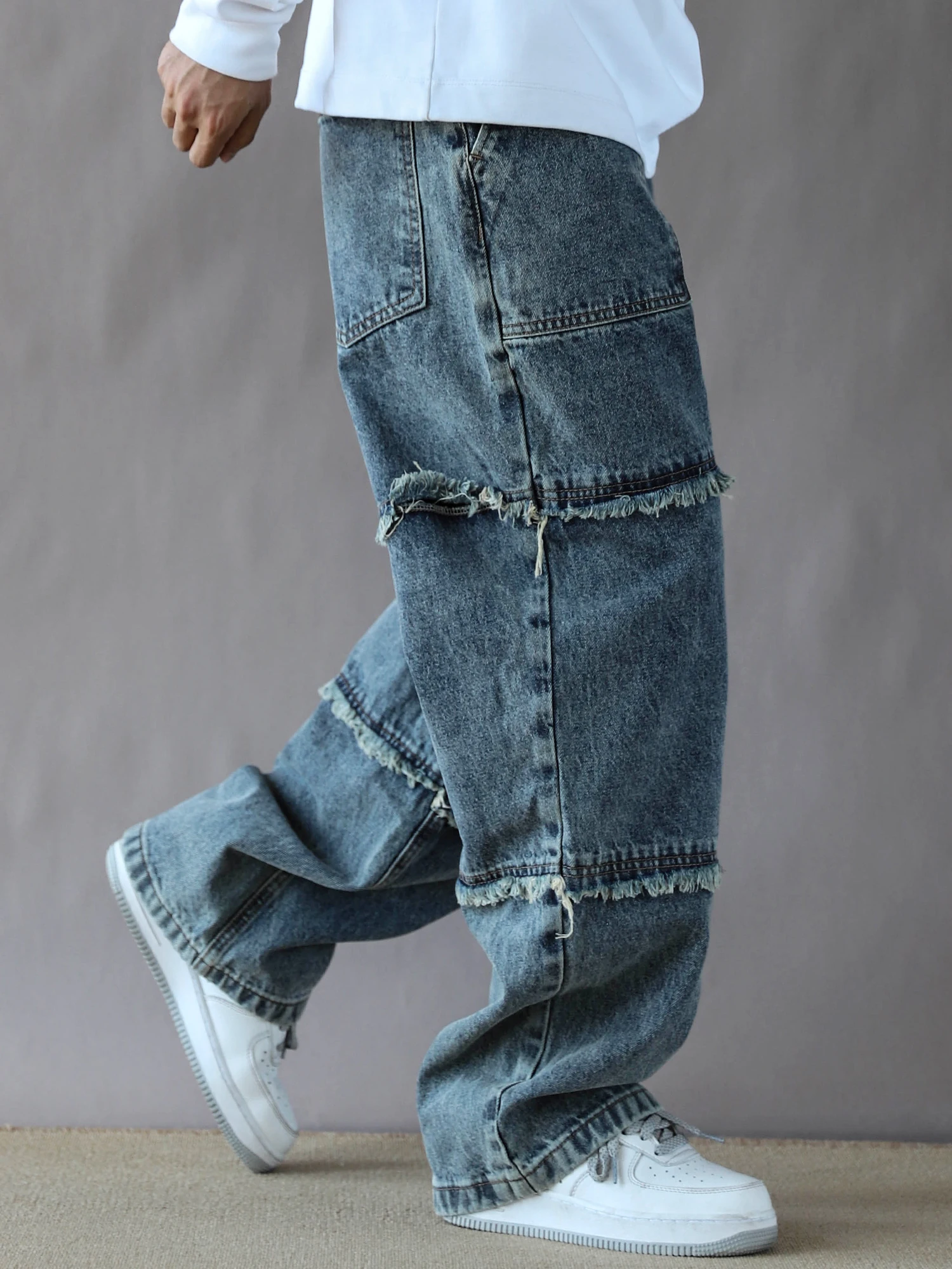 

Молодежные джинсы свободного кроя с прямыми штанинами, мужские повседневные широкие брюки, весенне-осенние джинсовые штаны с низкой посадкой для подростков