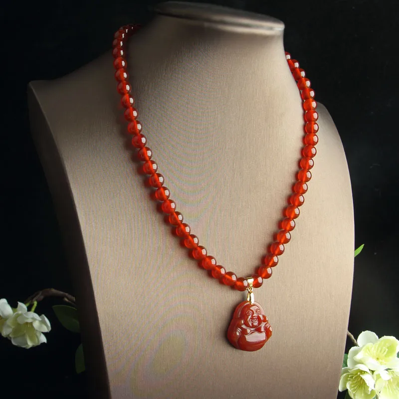 Nepal Ethnic Style Mom Chain Red Sardonyx Agate Long Bead Necklace