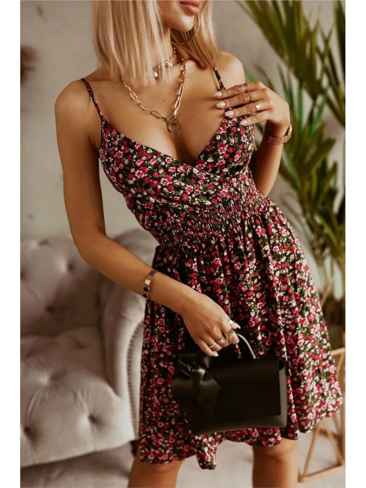 2024 Boho Beach Dress Women Summer New Sleeveless V Neck Sexy Short Dresses Female Fashion Floral Print Vintage Mini Dress Robe