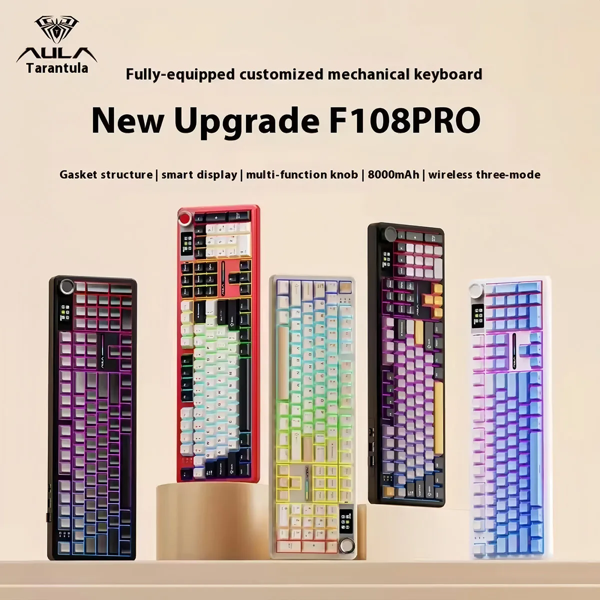 

AULA F108PRO Gaming Keyboard 2.4G Bluetooth Tri Mode Wireless RGB GASKET Structure Esports Game Keyboard Computer Accessories