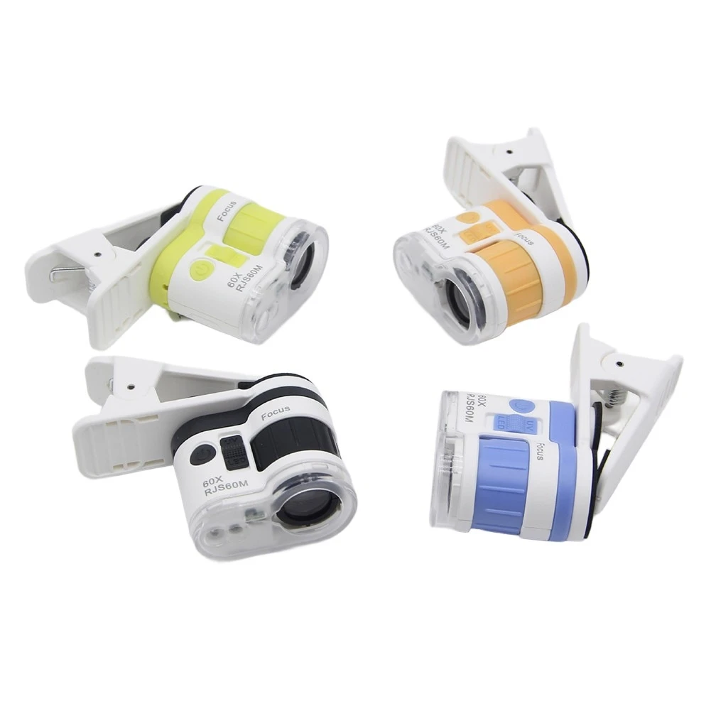 

1PCS 60x Mini-Magnifying Microscope With Phone Clip And LED White Light Portable Educational Science Microscope Children Toy