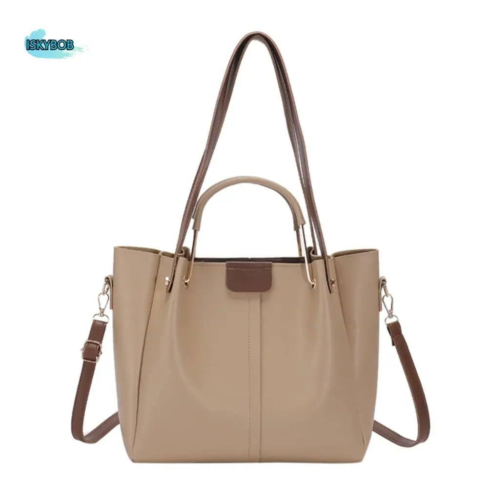 

Portable PU Leather Tote Bag Chill Solid Color Women Shoulder Bag Handbag Large Capacity Crossbody Bag Shopping