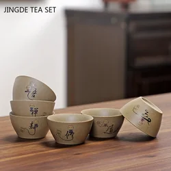 6 Pieces of Ceramic Personal Single Cup Handmade Small Tea Bowl Household Rough Pottery Tea Cup Chinese Tea Set Accessories