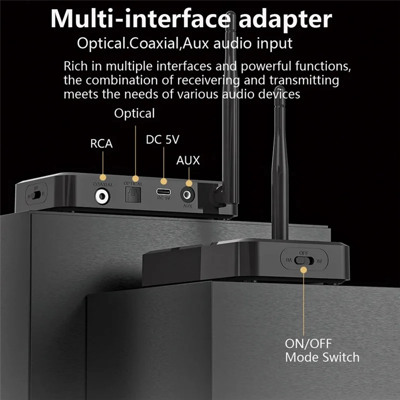 B03B-Wireless LE Audio Adapter Transmitter With Bluetooth 5.3 - 1000MA, DC 5V, USB/AUX/Opt/Coax Features