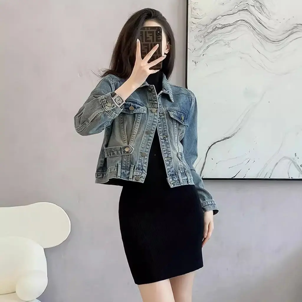 

Женское свободное джинсовое пальто с длинным рукавом, модная короткая куртка, топы на осень