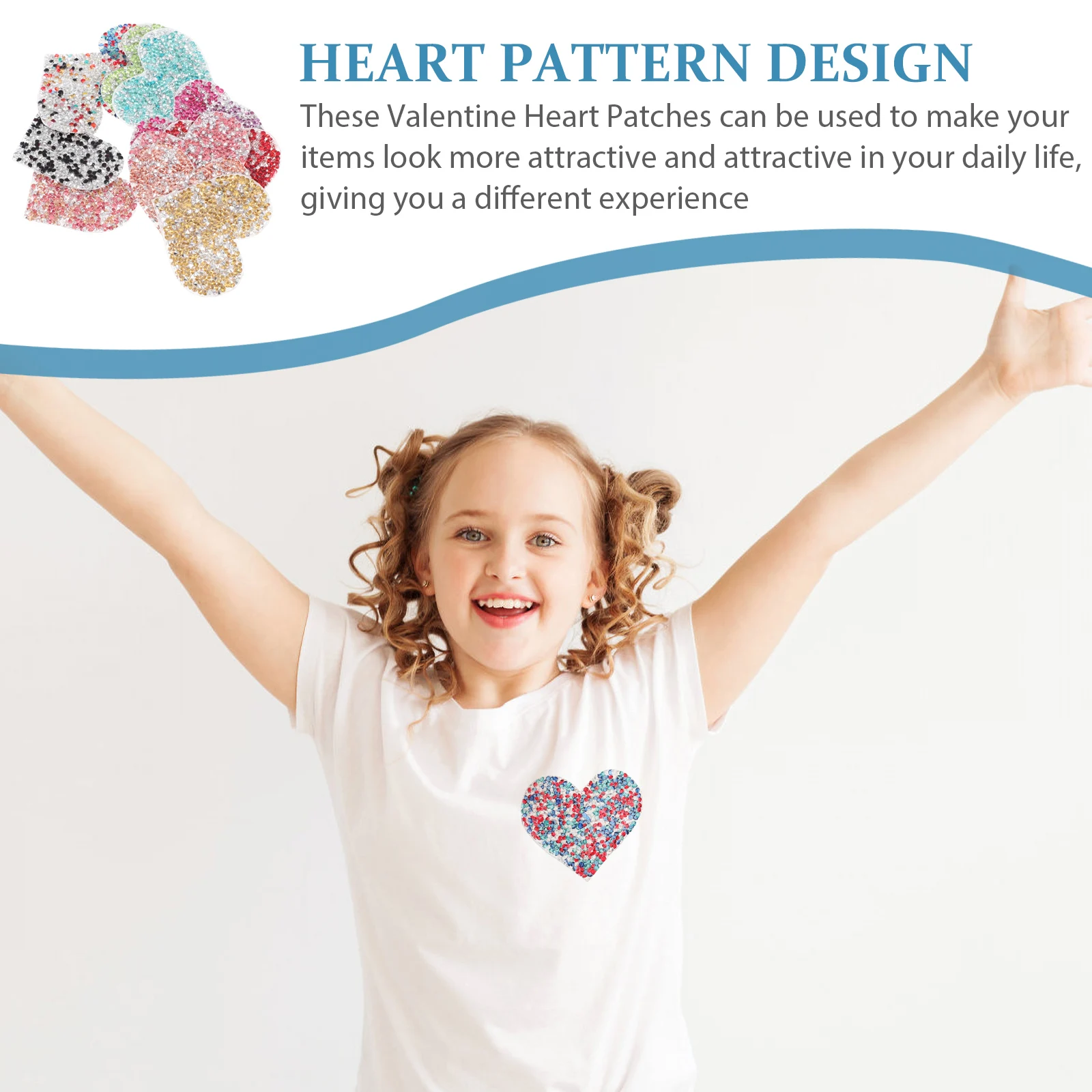 

12pcs Acrylic Heart Patch Iron On Clothing Stickers Colorful DIY Fabric Patches for Clothes Cover Stains Unwashable Marks Easy