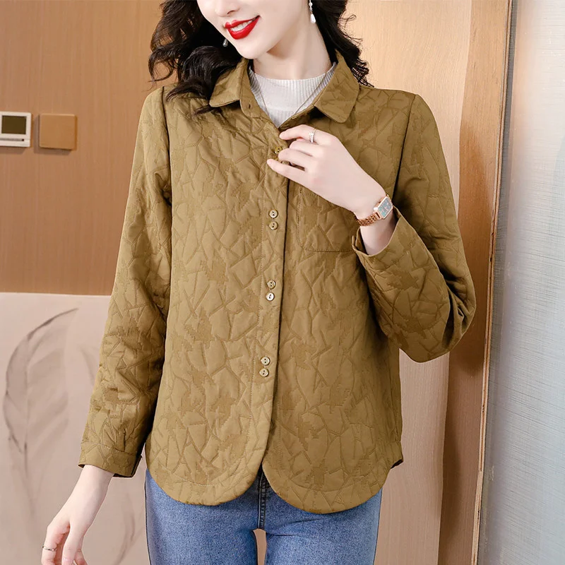 

spring autumn 2025 new Lightweight cotton jacket For women'sgreen casual warm top Outerwear middle-aged mother cotton coat