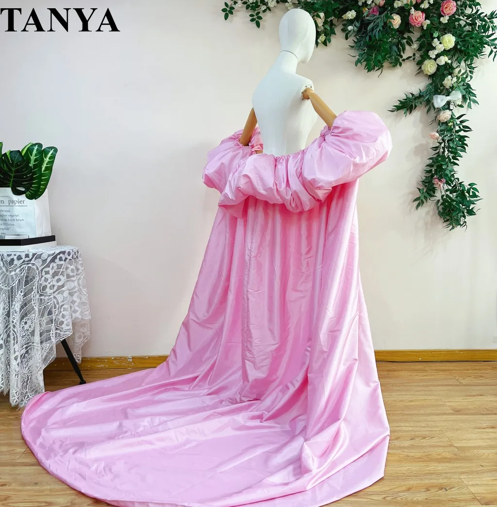 Pink Taffeta Fashion Party Cape Rufflued Back Puffy Sleeves Long Jacket Lady Wraps 2M Length Cover Up Bridal Cloak Accessories